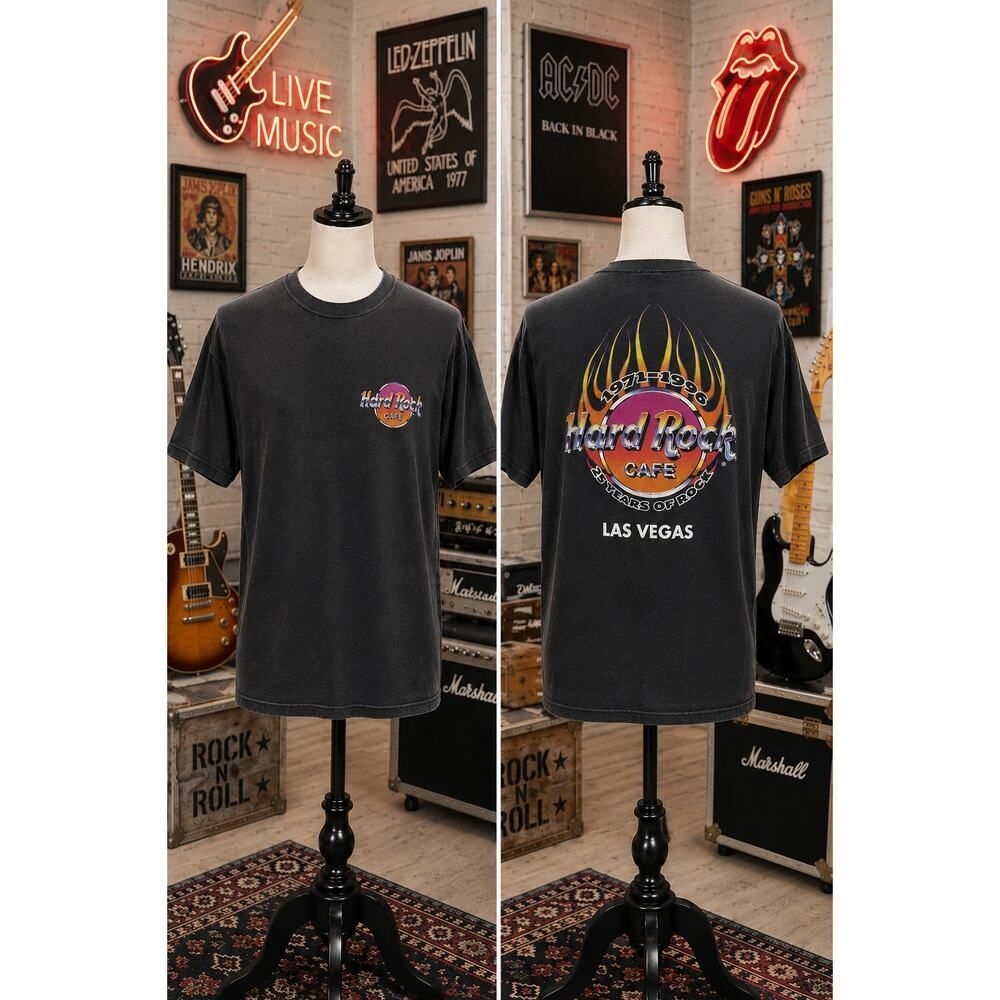 Vintage 1996 Hard Rock Cafe Las Vegas 25 Years Of Rock USA Tee L